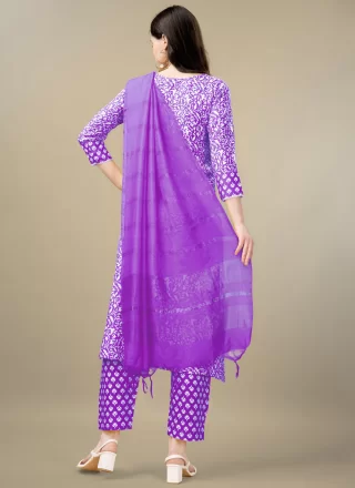 Violet Rayon Embroidered and Print Work Salwar Suit for Women