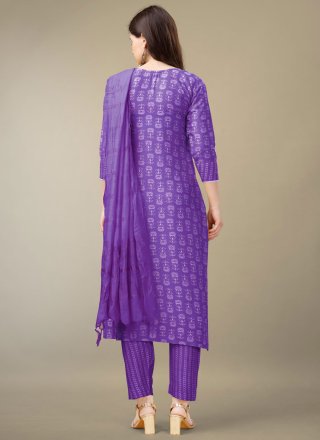 Violet Rayon Pant Style Suit with Embroidered and Lace Work