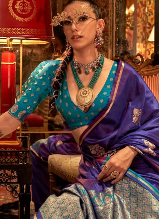 Violet Satin Traditional Saree