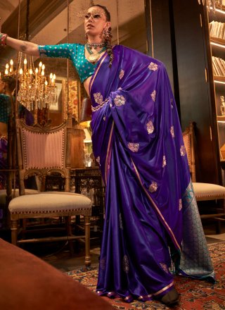 Violet Satin Traditional Saree