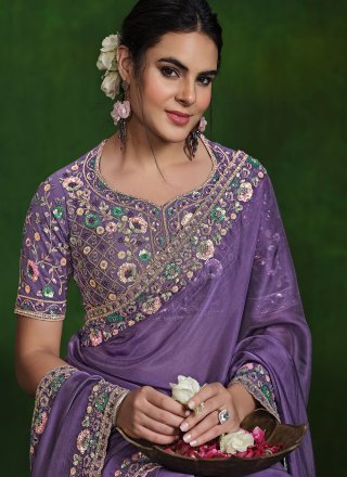 Violet Silk Contemporary Sari