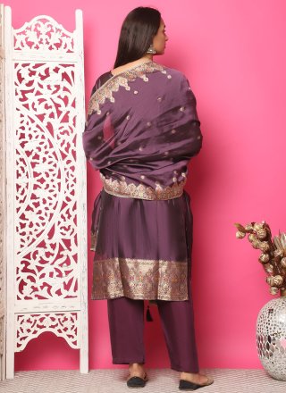 Violet Silk Jacquard Work Pant Style Suit for Casual