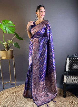 Violet Silk Woven and Zari Work Classic Saree