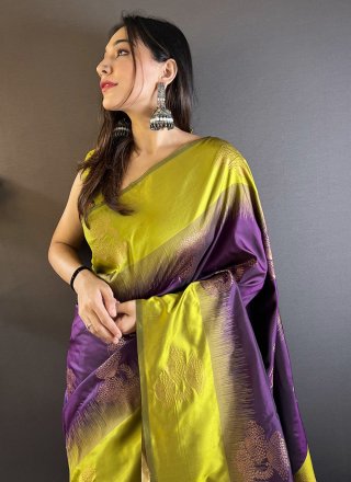 Violet Silk Woven and Zari Work Traditional Saree
