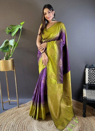 Violet Silk Woven and Zari Work Traditional Saree