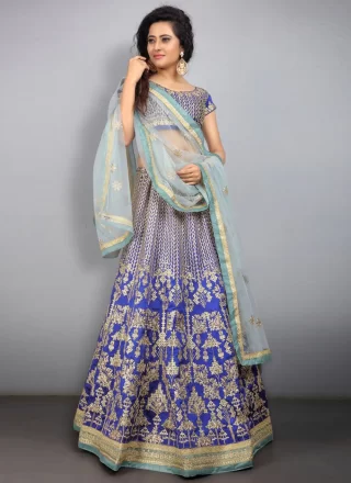 Violet Tafeta Silk Embroidered and Zari Work Lehenga Choli for Women