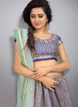 Violet Tafeta Silk Embroidered and Zari Work Lehenga Choli for Women