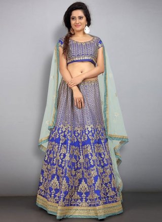 Violet Tafeta Silk Embroidered and Zari Work Lehenga Choli for Women