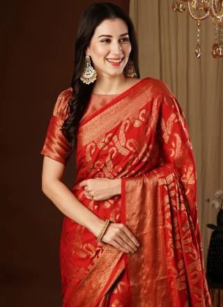 Viscose Contemporary Saree In Red
