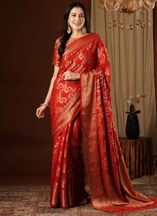 Viscose Contemporary Saree In Red