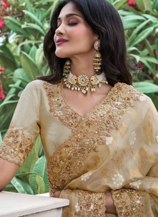 Viscose Contemporary Sari In Cream
