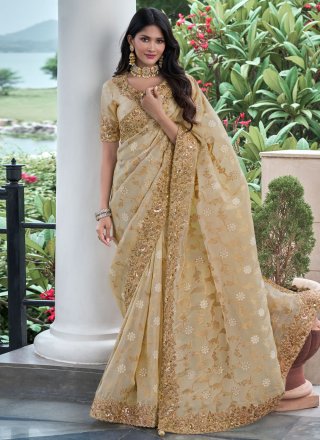 Viscose Contemporary Sari In Cream