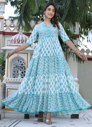 Viscose  Designer Gown In Blue