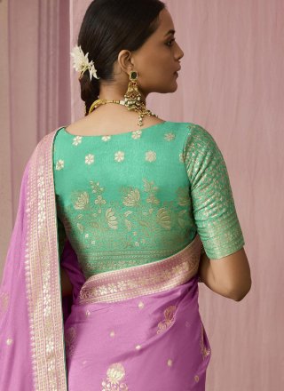 Viscose Designer Sari In Magenta and Pink