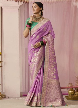 Viscose Designer Sari In Magenta and Pink