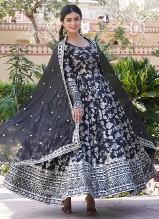 Viscose Gown with Embroidered, Jacquard and Sequins Work