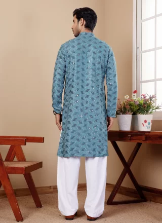 Viscose Kurta Pyjama In Blue