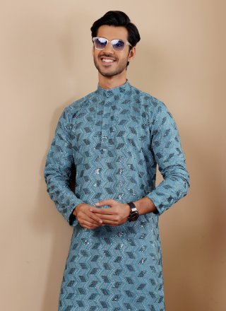 Viscose Kurta Pyjama In Blue
