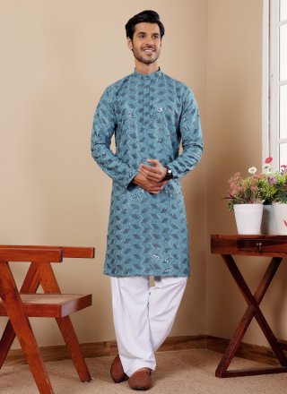 Viscose Kurta Pyjama In Blue