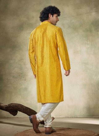 Viscose Kurta Pyjama In Yellow