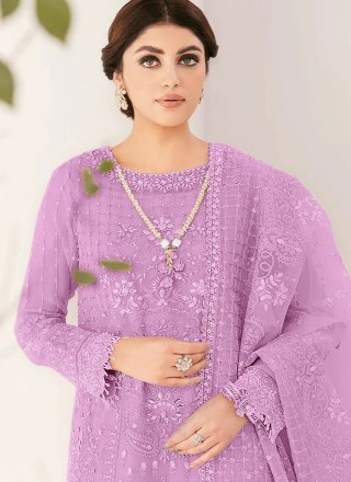 Vivacious Lavender Organza Trendy Suit with Embroidered Work