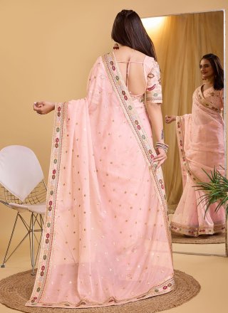 Voguish Pink Organza Classic Saree