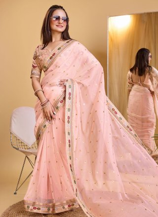 Voguish Pink Organza Classic Saree