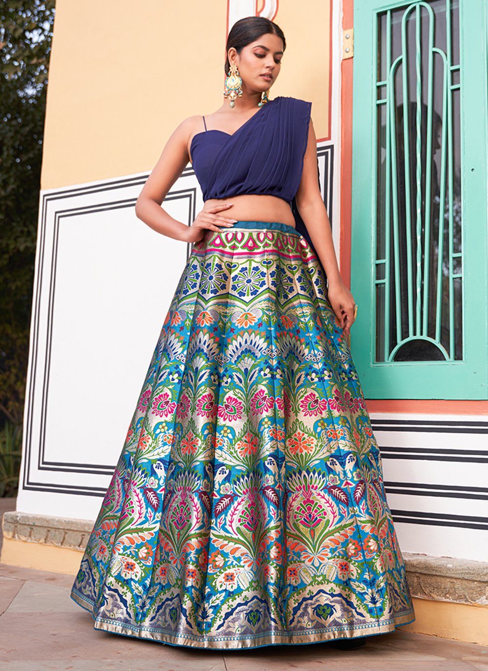 Banarasi Silk Multi Colour Panel Skirt - Byhand I Indian Ethnic Wear Online  I Sustainable Fashion I Handmade Clothes