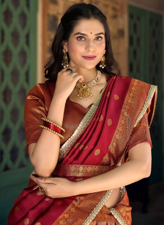 Weaving and Zari Work Jacquard Silk Lehenga Choli In Brown for Ceremonial