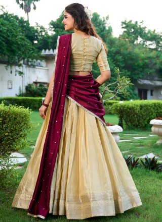 Weaving and Zari Work Kanchipuram Silk Lehenga Choli In Cream for Ceremonial