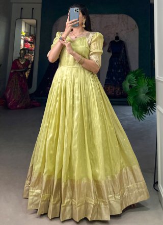Weaving and Zari Work Khadi  Designer Gown In Green