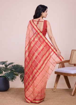 Weaving and Zari Work Kota Doriya Trendy Saree In Peach