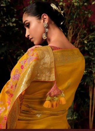 Weaving and Zari Work Silk Designer Saree In Mustard