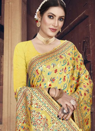 Weaving Work Art Silk Classic Saree In Yellow for Casual