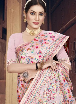 Weaving Work Art Silk Trendy Saree In Pink for Casual