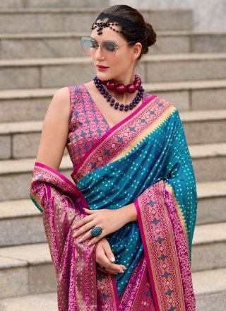 Weaving Work Banarasi Silk Contemporary Saree In Blue
