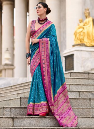 Weaving Work Banarasi Silk Contemporary Saree In Blue