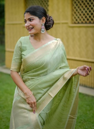 Weaving Work Banarasi Silk Traditional Saree In Sea Green for Casual
