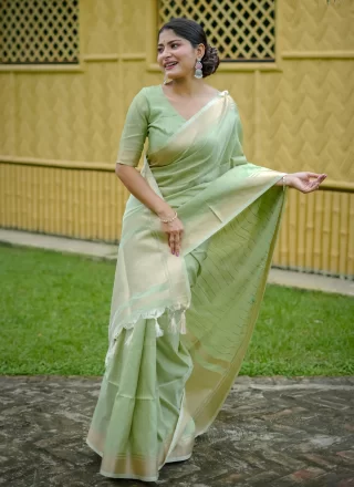 Weaving Work Banarasi Silk Traditional Saree In Sea Green for Casual