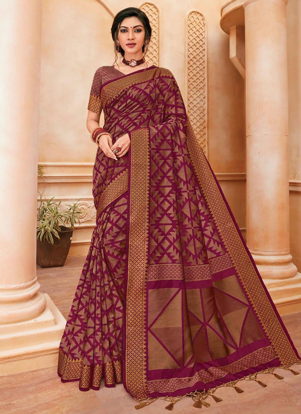 Plum Purple Color Handloom Cotton Saree