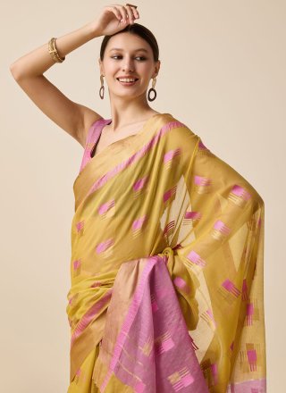 Weaving Work Cotton Silk Trendy Saree In Yellow