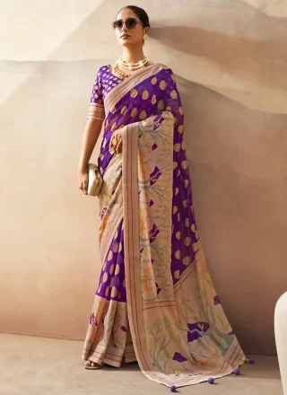 Weaving Work Georgette Traditional Saree In Violet