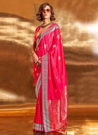 Weaving Work Handloom Silk Contemporary Sari In Hot Pink for Ceremonial