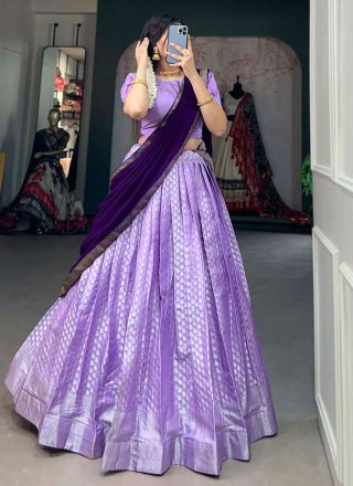 Weaving Work Jacquard Silk A - Line Lehenga Choli In Purple for Ceremonial
