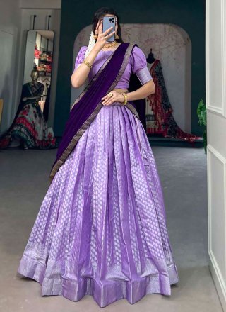 Weaving Work Jacquard Silk A - Line Lehenga Choli In Purple for Ceremonial