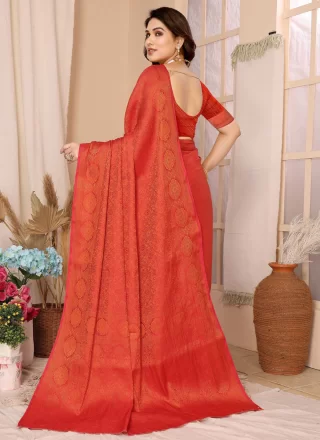 Weaving Work Kanjivaram Silk Designer Saree In Red