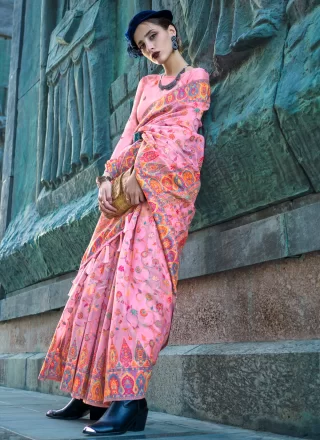 Weaving Work Organza Trendy Saree In Pink for Ceremonial