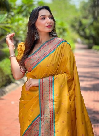 Weaving Work Paithni Traditional Saree In Mustard for Casual