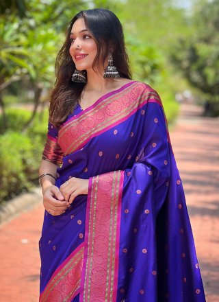 Weaving Work Paithni Traditional Saree In Purple