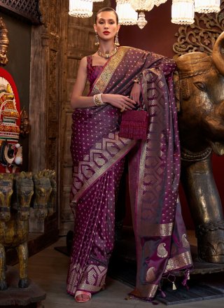 Weaving Work Satin Silk Contemporary Saree In Wine